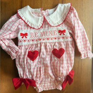 Valentines Day Pink and Red Baby Bubble Romper with Heart Accents